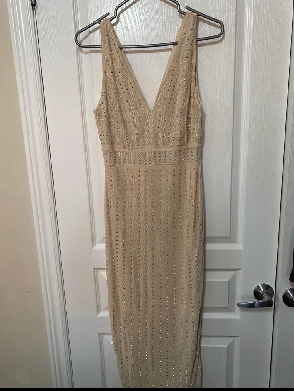 Revamped Beaded V-Neck Maxi Dress - Cream